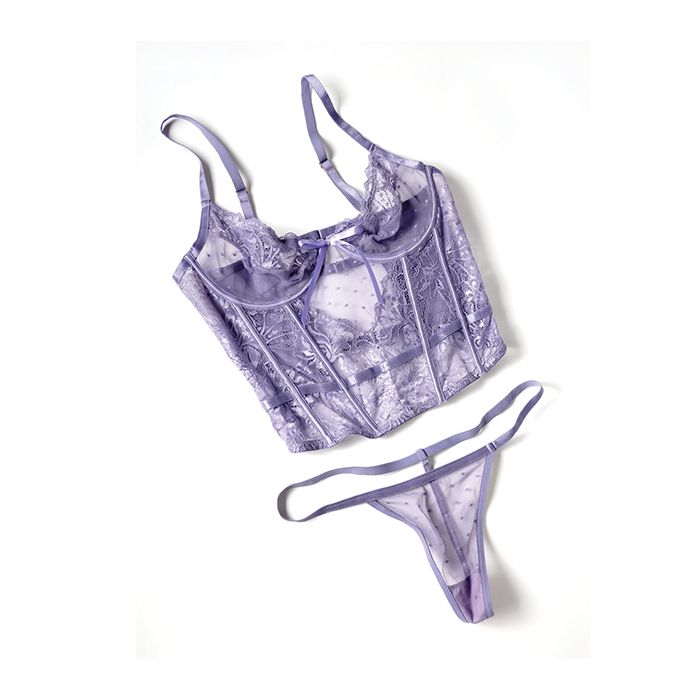 Vanessa Lace & Mesh Bustier w/G-String - Purple