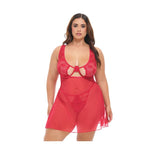 Tiana Lace Babydoll w/Side Slits & Strap Details - Red (Queen Size)