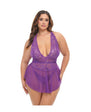 Harmony V-Plunge Lace & Mesh Babydoll w/G-String - Purple (Queen)