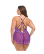Harmony V-Plunge Lace & Mesh Babydoll w/G-String - Purple (Queen)