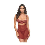 Arielle Unlined Underwire Lace Babydoll w/G-String - Burgundy