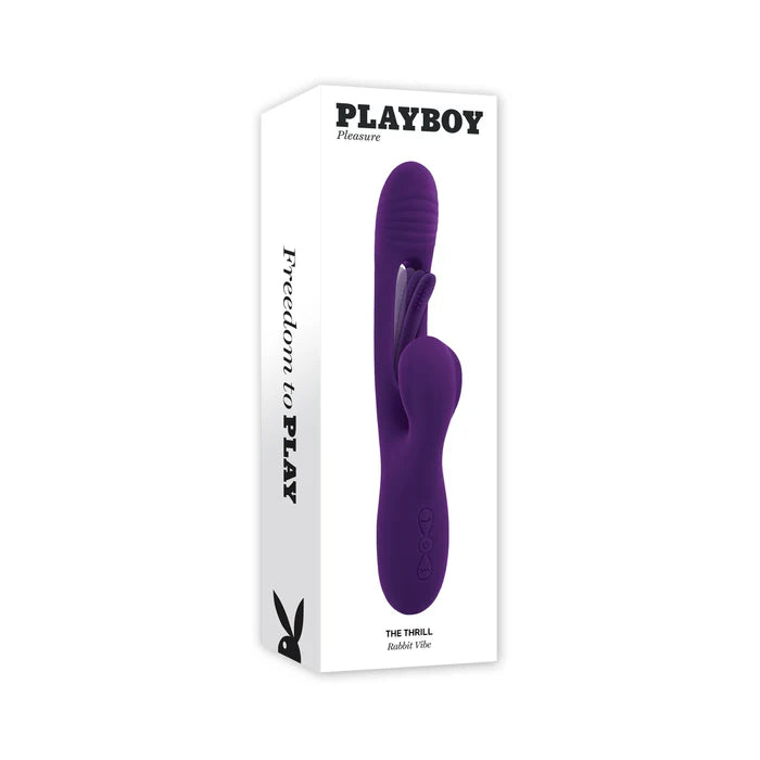 PB The Thrill Rechargeable Silicone Dual Stim Vibrator w/ Flapper Acai   BoudoirNoir