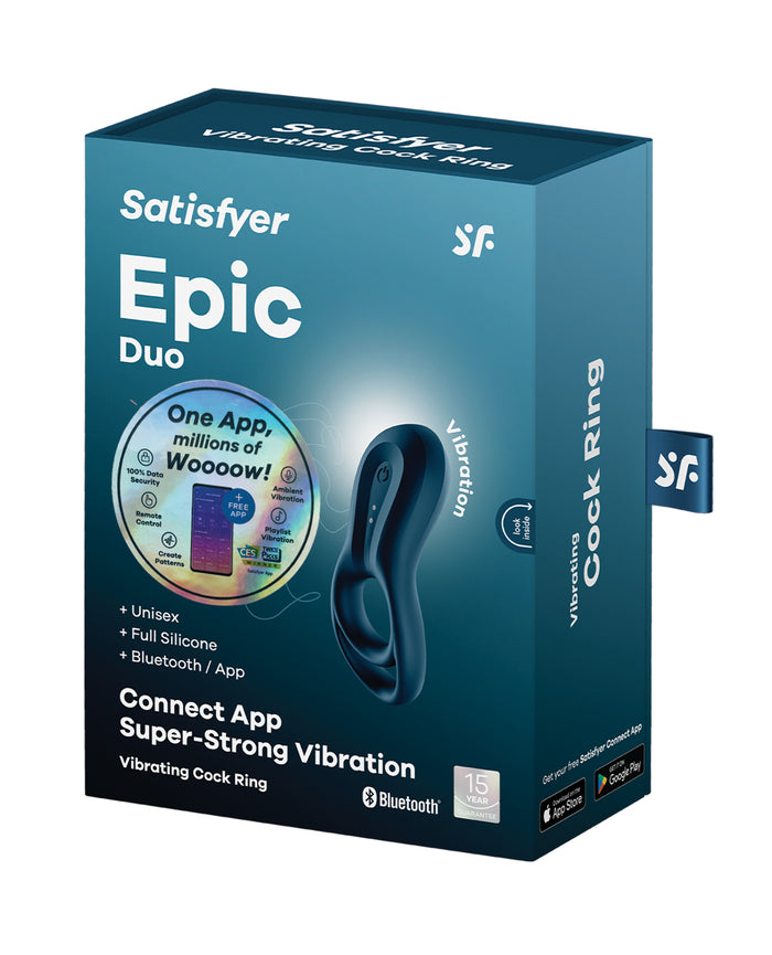 Satisfyer Epic Duo Ring Vibrator - Dark Blue - App Enabled