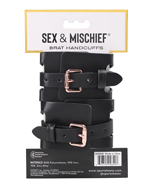 SS Sex & Mischief Brat Handcuffs - Black/Rose Gold