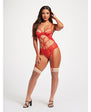 Sheer Mesh & Lace Demi Cup Teddy Red