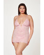 Floral Mesh Chemise & G-String Pink - Plus