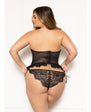 Lace and Dot Mesh Open Cup Bustier w/Hook and Eye Closure & Panty - Black Plus