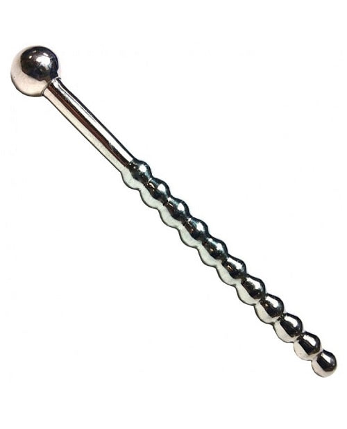 Rouge Beaded Stainless Steel Urethral Sound with Stopper - Silver
