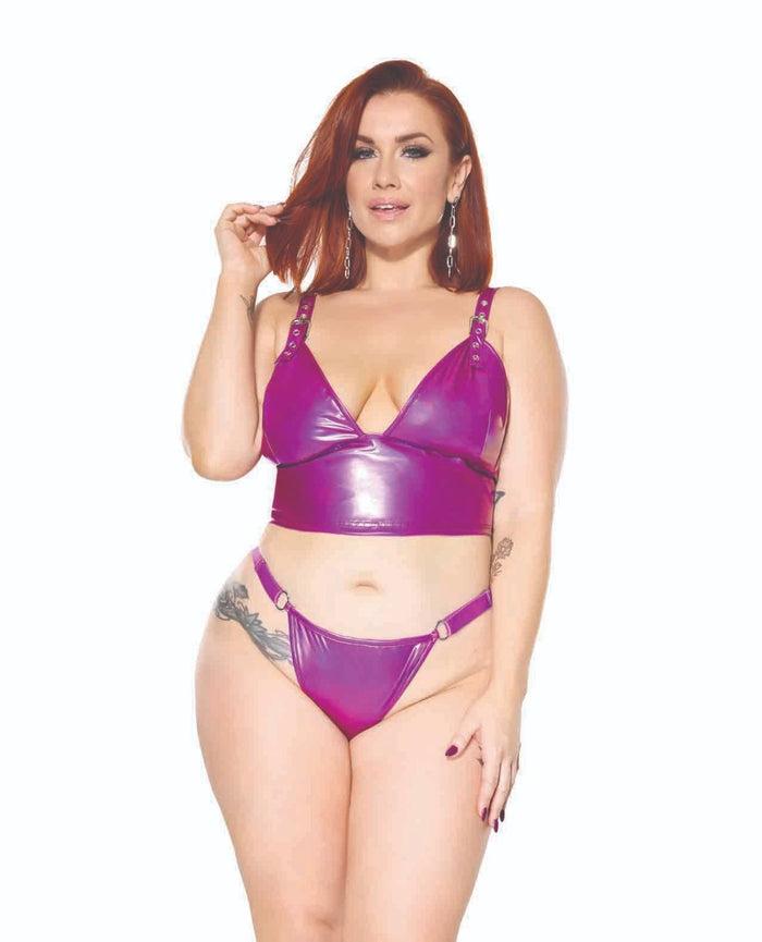 Darque PVC Bralette & G-String - Purple - Queen