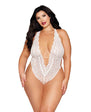 Stretch Lace Teddy w/Removable Pearl Harness - White - Queen