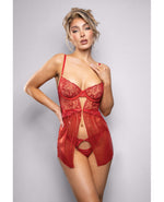 Ruby Shimmer Lace & Mesh Babydoll w/Panty - Red