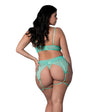 Caribbean Crush Demi Bra w/Thong & Garters 3 pc Set - Aqua QN