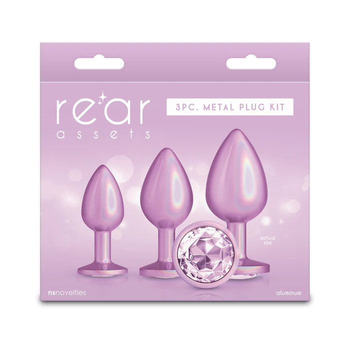 Rear Assets 3-Piece Metal Plug Kit Iridescent Pink w/ Pink Gem