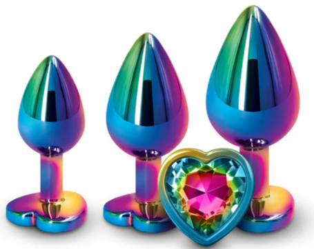 Rear Assets 3-Piece Metal Plug Kit Multicolor/Rainbow Heart