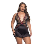 Blossom Beauty Embroidered Rose Lace Babydoll - Black/Red (Queen Sizes)