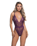 Floral Lace Fetish Teddy - Purple