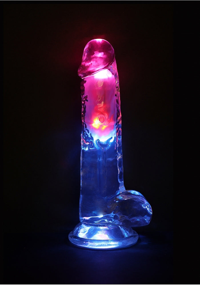 RealRock Wireless Rechargeable Remote Control LED Vibrating 8 in. Dildo with Balls Clear