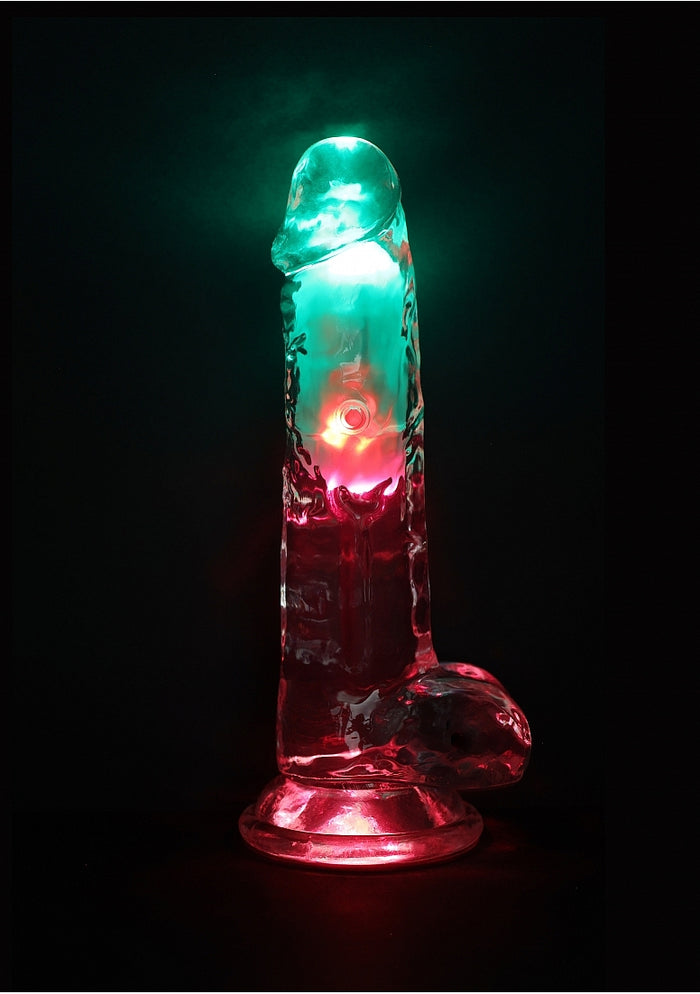 RealRock Wireless Rechargeable Remote Control LED Vibrating 8 in. Dildo with Balls Clear