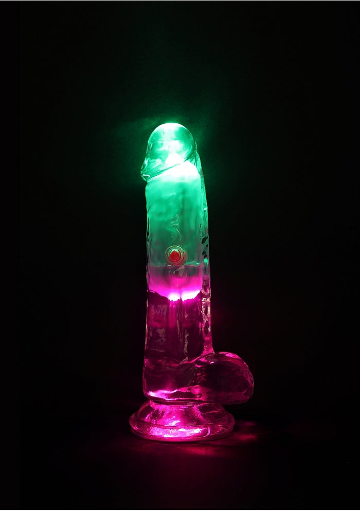 RealRock Wireless Rechargeable Remote Control LED Vibrating 6 in. Dildo with Balls Clear