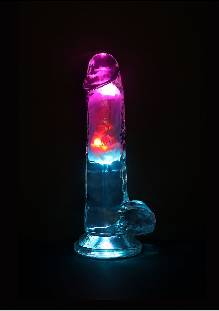 RealRock Wireless Rechargeable Remote Control LED Vibrating 7 in. Dildo with Balls Clear