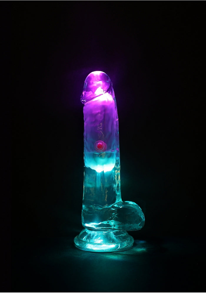 RealRock Wireless Rechargeable Remote Control LED Vibrating 6 in. Dildo with Balls Clear