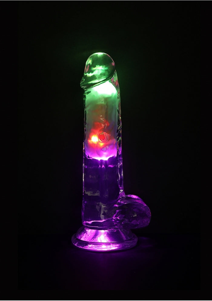 RealRock Wireless Rechargeable Remote Control LED Vibrating 7 in. Dildo with Balls Clear