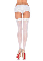 Lace Top Sheer Back Seam Thigh High O/S