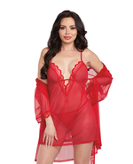 Mesh Chemise & Robe Set with Matching G-String