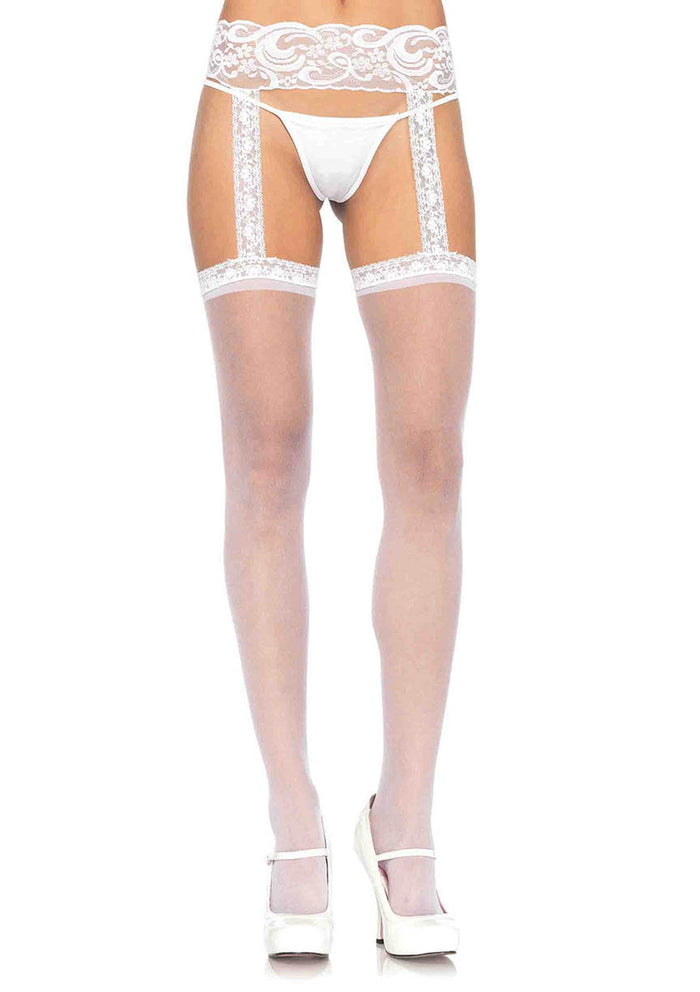 Sheer Thigh High w/Attached Lace Garter Belt O/S