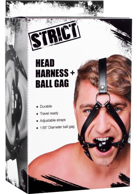 Strict Head Harness with Ball Gag - Black