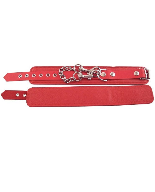 Rouge Plain Leather Adjustable Ankle Cuffs - Red