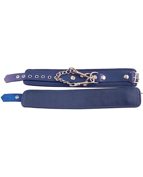 Rouge Plain Leather Adjustable Ankle Cuffs - Blue