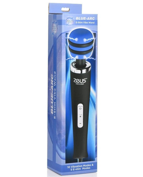 Zeus Electrosex E-Stim Vibrating Silicone Wand Massager - Black/Blue
