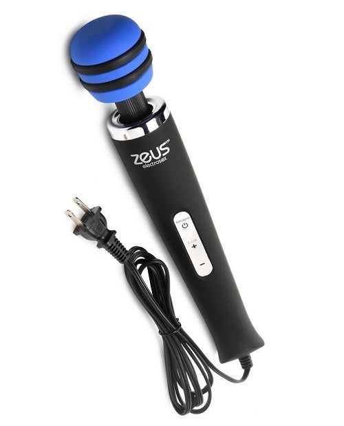 Zeus Electrosex E-Stim Vibrating Silicone Wand Massager - Black/Blue