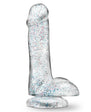 Naturally Yours Glitter Dildo With Balls 6in - Clear