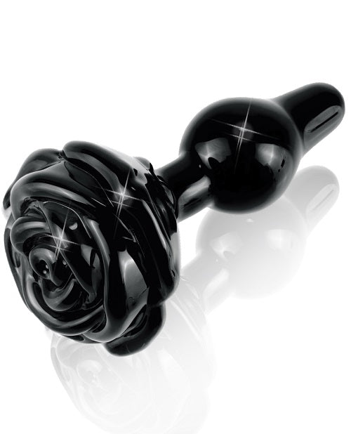Icicles No. 77 Hand Blown Glass Rose Butt Plug - Black