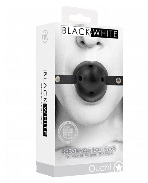 Ouch! Black & White Breathable Ball Gag w/ Bonded Leather Straps