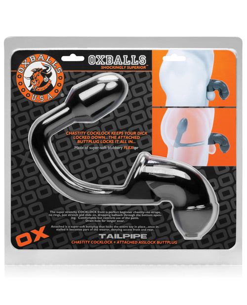 Oxballs Tailpipe Chastity CockLock & Asslock Butt Plug - Black