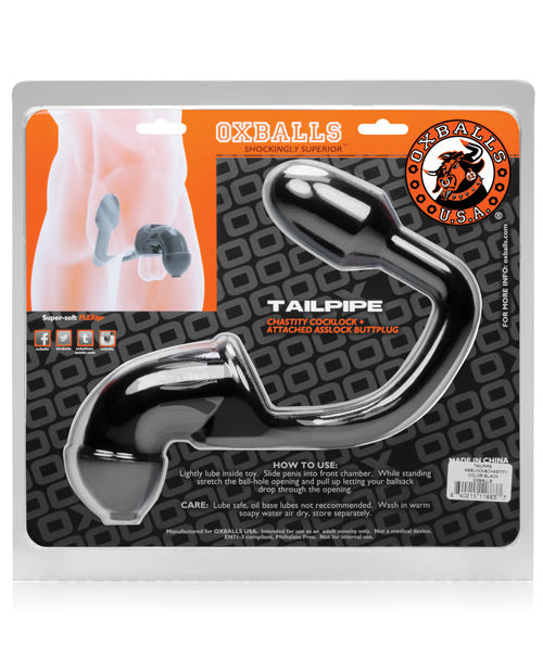 Oxballs Tailpipe Chastity CockLock & Asslock Butt Plug - Black