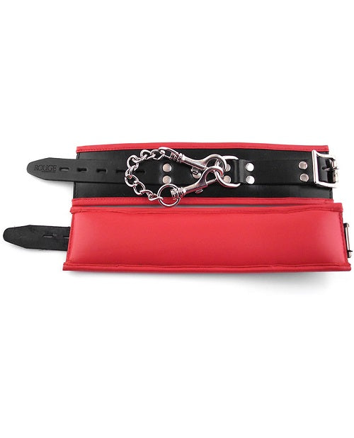 Rouge Padded Leather Adjustable Ankle Cuffs - Black and Red
