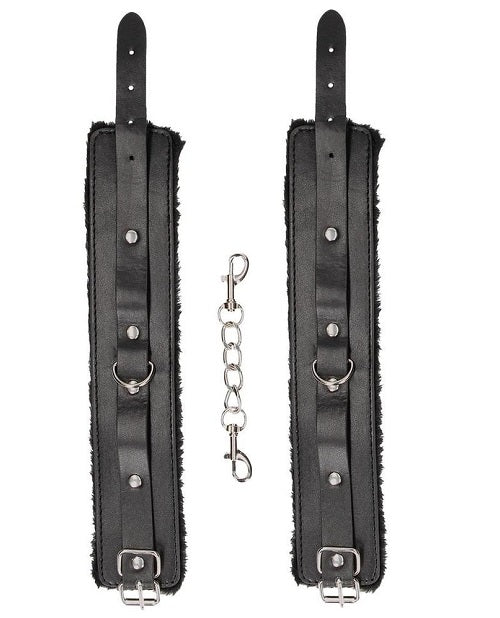 Ouch! Plush Bonded Leather Ankle Cuffs - Black