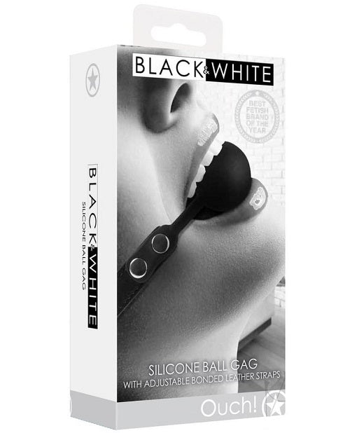 Ouch! Silicone Ball Gag with Adjustable Bonded Leather Straps - Black