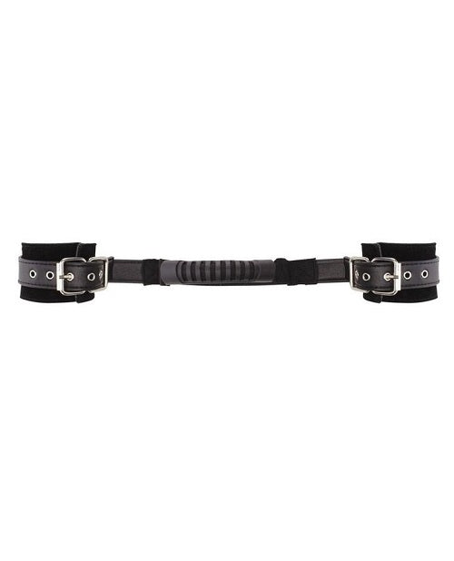 Ouch! Black & White Bonded Leather Hand Cuffs w/ Handle Blk
