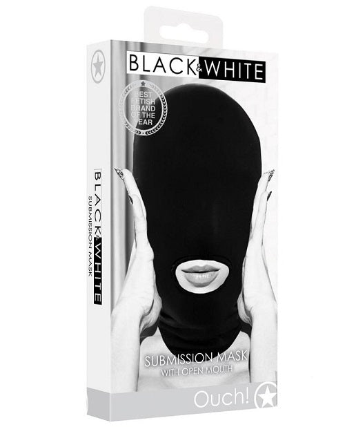 Ouch! Black & White Submission Mask w/ Open Mouth Blk