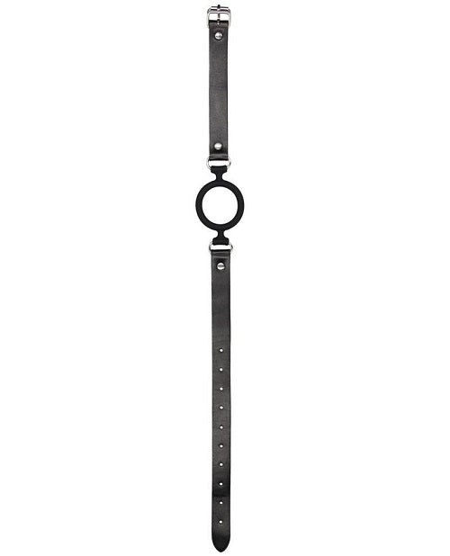 Ouch! Silicone Ring Gag with Adjustable Bonded Leather Straps - Black