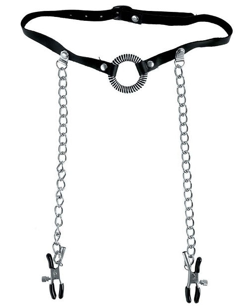 Fetish Fantasy Series O Ring Gag w/Nipple Clamps