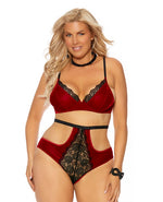 Velvet and Lace Bra w/ High Waisted Panties - Queen Size