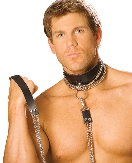 Leather Collar with Removable Chain Leash