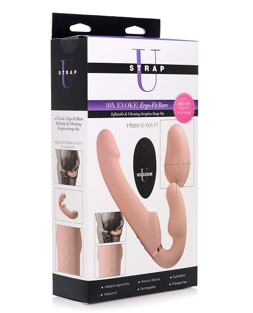 Strap U Inflatable Rechargeable Silicone Ergo Fit Strapless Strap-On with Remote Control