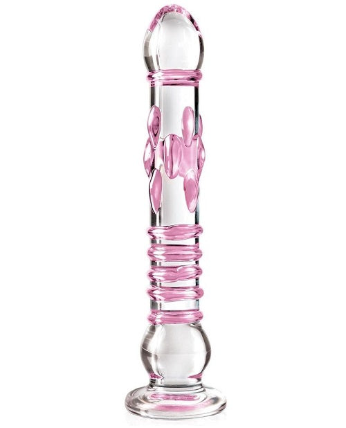 Icicles No. 6 - Textured Glass Dildo 8.5in - Clear/Pink